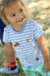 Child wearing the Frugi Tide Stripe Rabbits Ennis Embroidered T-Shirt
