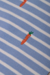 Close up of the embroidered carrots on the Frugi Tide Stripe Rabbits Ennis Embroidered T-Shirt