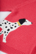 Close up of the dalmatian dog on the Frugi Watermelon pink dog Character Cardigan