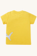 The back of the Frugi Children's Organic Cotton Jaime Applique T-Shirt - Shark, showing the tail applique on the back, on a cream background