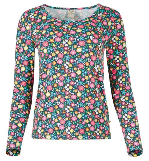 adult organic cotton long sleeve bryher top with the floral print from frugi