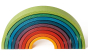 9 piece Naef wooden stacking rainbow on a white background.