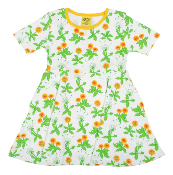 Organic cotton children short sleeve skater dress with bright dandelion print from DUNS