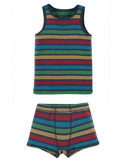Frugi Tobermory Rainbow Stripe Vest and Boxer Pack