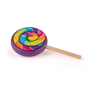 Erzi Rainbow Lolly Play Food, a colourful rainbow spiral wooden lollypop on a white background. 