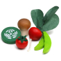 Erzi Vegetable Snacks In A Tin Wooden Play Food, 6 different play food toys on a white background.