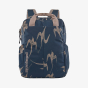 Picture of the tidepool blue and tropical bird design backpack (front view). Picture background is white. 