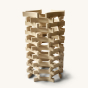 Picture of the Abel Blocks Mini Re-Wood stacked into a tall geometrical tower.
