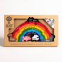 Alphabet Jigsaw multicolour Rainbow 3d puzzle in its recyclable cardboard box on a white background