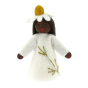 Ambrosius handmade felt chamomile fairy toy figure with black skin on a white background