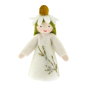 Ambrosius handmade felt chamomile fairy toy figure with white skin on a white background