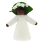 Ambrosius handmade felt lily of the valley fairy figure with black skin on a white background