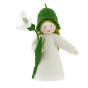 Ambrosius handmade felt snowdrop fairy figure with white skin on a white background