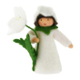 Ambrosius collectable rose flower felt figure with light brown skin on a white background