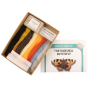 The contents of the Makerss Tortoiseshell Butterfly Needle Felting Kit. The kit includes wool mats, felting needles, various felt colours, mesh and an instruction booklet with measuring guide