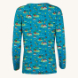 Back of the Frugi x Babipur organic cotton bryher top in the exclusive tobermory camp out colour on a white background