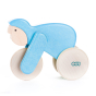 Bajo kids blue wooden velo cyclist toy figure on a white background