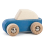 Bajo kids blue handmade wooden pull back car toy on a white background
