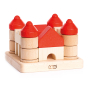 Bajo eco-friendly and plastic-free wooden castle stacker toy on a white background
