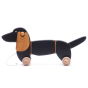 Bajo sustainable wooden pull dog toy on a white background