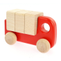 Bajo children's plastic-free wooden truck with blocks toy in the red colour on a white background