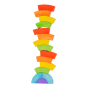 Bajo handmade wooden rainbow block toys stacked in a tower on a white background