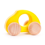 Bajo kids plastic-free yellow wooden beetle car toy on a white background