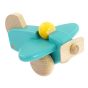 Bajo children's handmade wooden plane with pilot toy in the light blue colour on a white background