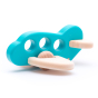 Bajo children's wooden plane toy in the light blue colour on a white background