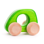 Bajo kids handmade green wooden mini car toy on a white background