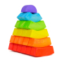 Bajo wooden rainbow toy blocks stacked in a pyramid on a white background