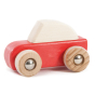 Bajo kids red handmade wooden pull back car toy on a white background