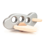 Bajo children's handmade wooden plane toy in the silver colour on a white background