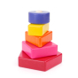 Bajo children's wooden stacking shapes piled into a colourful pyramid on a white background