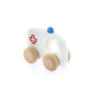 Bajo sustainable eco-friendly wooden ambulance car toy on a white background