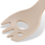 Close up of Beco Pets natural sustainable bamboo pet food spork on a white background.