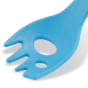 Close up of Beco Pets blue sustainable bamboo pet food spork on a white background.