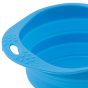 Close up of Beco Pets blue sustainable rubber pet travel bowl on a white background.