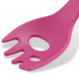 Close up of Beco Pets pink sustainable bamboo pet food spork on a white background.