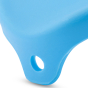 Close up of Beco Pets sustainable blue rubber can cover on a white background.