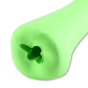 Close up of Beco Pets green natural rubber treat bone dog toy on a white background.

