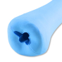 Close up of Beco Pets blue natural rubber treat bone dog toy on a white background.