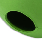 Close up of Beco Pets green natural rubber treat ball dog toy on a white background.
