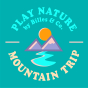 Graphic mountain logo for the Billes & Co Mountain Trip glass marbles set on a teal background