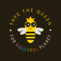 Infographic of a small bumblebee, surrounded by text reading "Save the queen for the colourful planet"