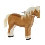 Bumbu handmade golden brown wooden horse toy on a white background