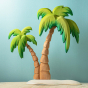 Bumbu Wooden Palm Tree. The toy sits on a wooden surface against a blue background.