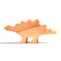 Side of the Bumbu plastic-free wooden stegosaurus dinosaur toy on a white background