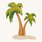 Bumbu Wooden Tree - Palm Tree Set. Two beautifully hand crafted and hand painted Palm trees with a light brown tree trunk and green palm leaves on a cream background