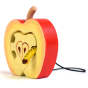 Bumbu handmade wooden apple and worm slotting and threading children's toy on a white background